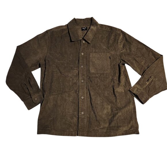 Hurley Corduroy Shirt Jacket Shacket Snap Button Olive Green Surf Skate Mens XL - Picture 1 of 12
